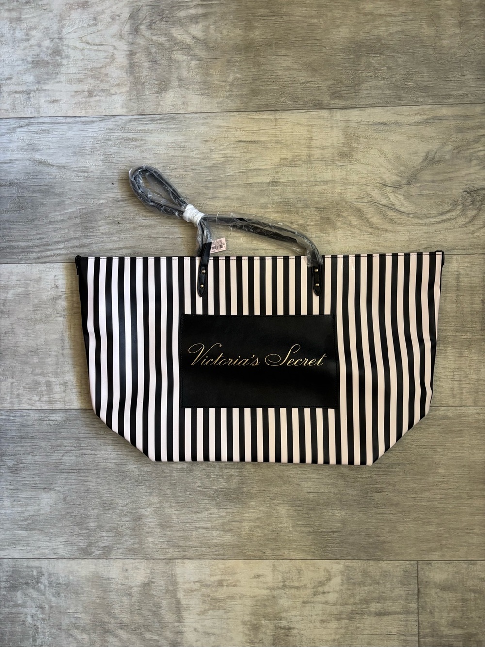Victoria's Secret Black & Cream Striped Tote Bag-069